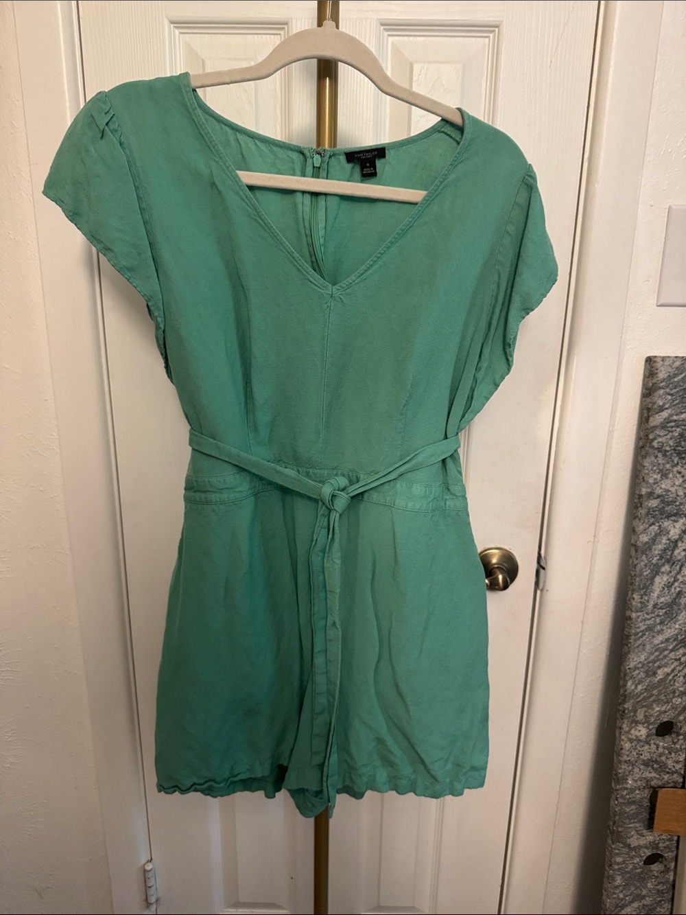 Ann Taylor Factory Mint Green Short Sleeve Romper with Tie Waist